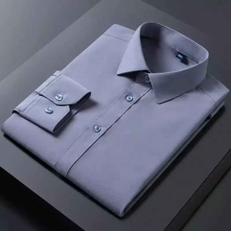 Мужская рубашка с длинным рукавом, однотонная деловая рубашка на пуговицах, с квадратным вырезом, не требует глажки, осень 2023