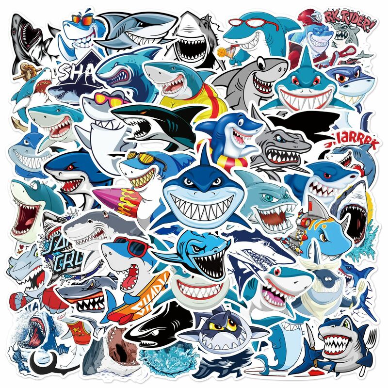 50 buah stiker grafiti seri hiu kartun cocok untuk helm Laptop Dekorasi Desktop mainan stiker DIY grosir