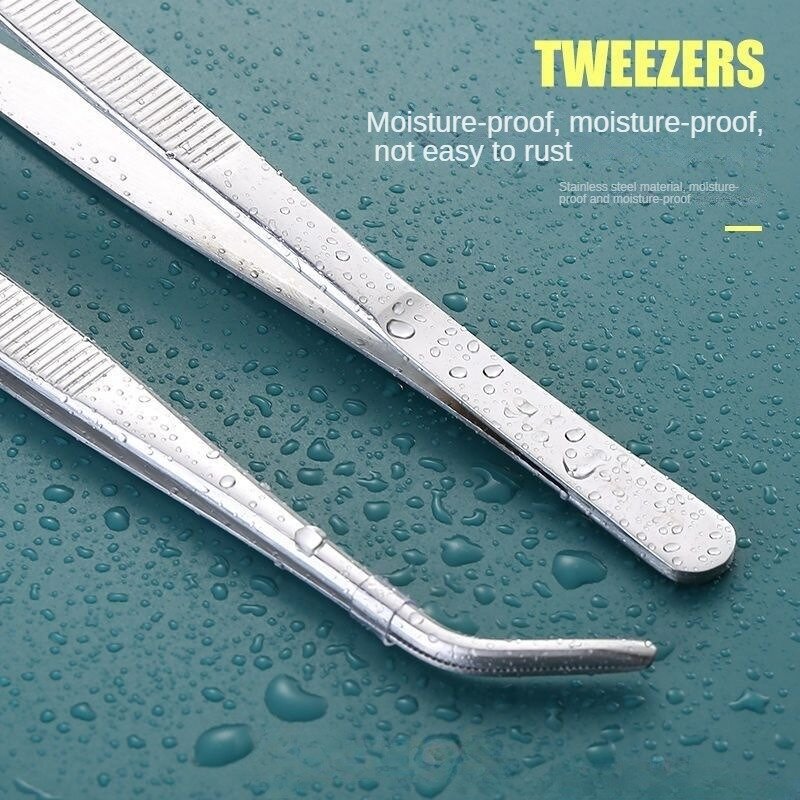 Stainless Multifuctional Steel Elbow Tweezers Aquarium Clip Long Tongs Medical Tweezers Forceps Pet Feeding Tools Non-slip