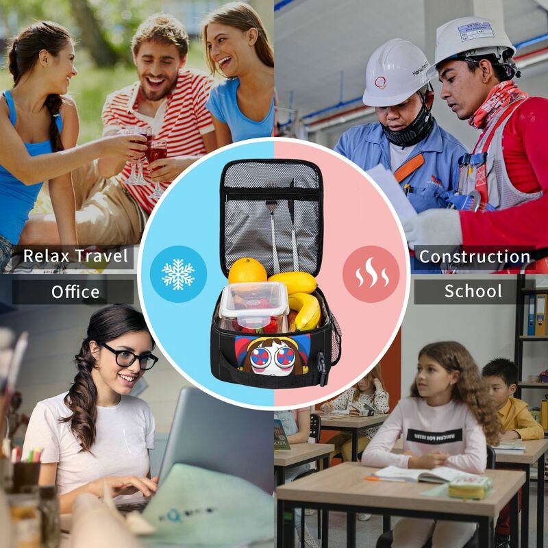 The Amazing Digital Circus Meme Insulated Lunch Bag Portable Meal Container Cooler Bag Tote Lunch Box Beach Outdoor Food Handbag