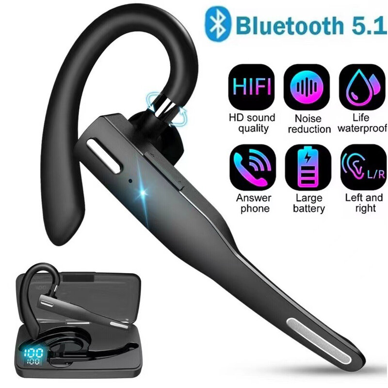 YYK525 Headset Bluetooth Nirkabel Telinga Gantung 5.1 Headphone Bisnis Telinga Tunggal Berkendara Pengurangan Suara Panggilan ENC Bebas Genggam