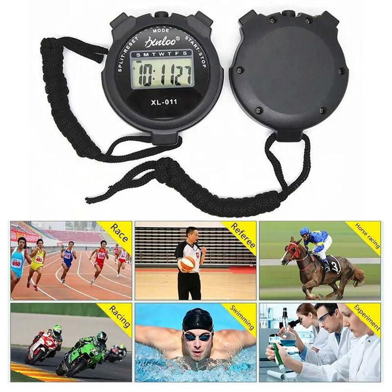Portátil Handheld Sports Stop Watch, Display Digital, Temporizador de Fitness, Contador para Esportes, Cronômetro, Cronógrafo, 4 Cores, V2L5, Novo