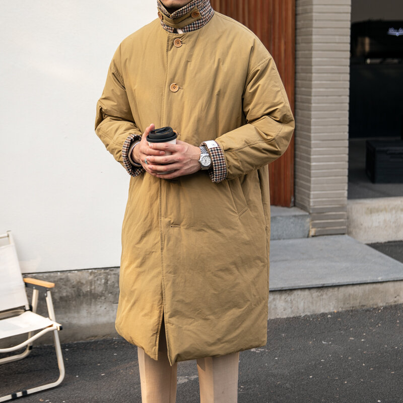 Jaket panjang tebal bisnis kasual pria, jaket Parka musim dingin Vintage modis