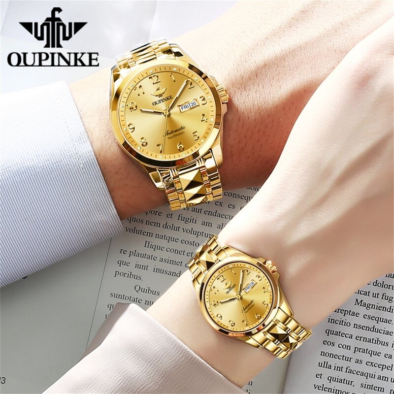 Oupinke Relógio de pulso mecânico automático, conjunto original de relógios, relógio Sapphire Mirror Tourbillon, marca superior suíça, par luxo