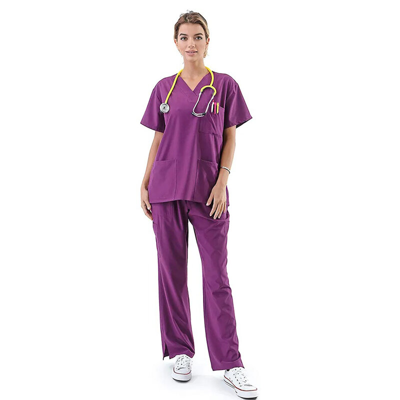 Setelan Scrub seragam perawat staf medis rumah sakit wanita, pakaian kerja Rumah Sakit