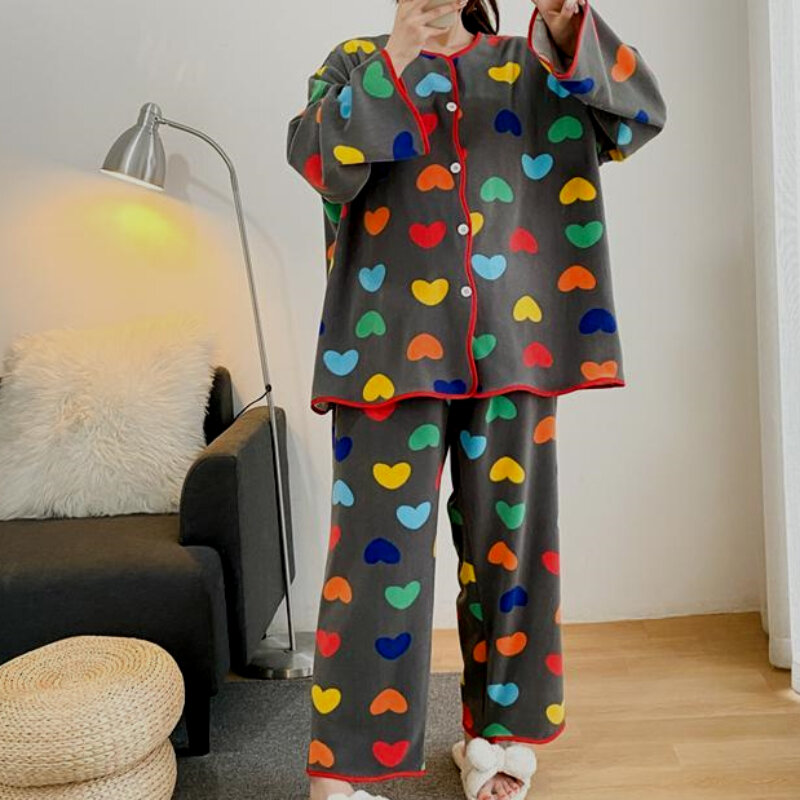 Женский пижамный комплект, свободный крой, милый стиль, принт, Повседневная модная Домашняя одежда из двух предметов, мешковатая, уютная, в стиле Instagram, весна-осень