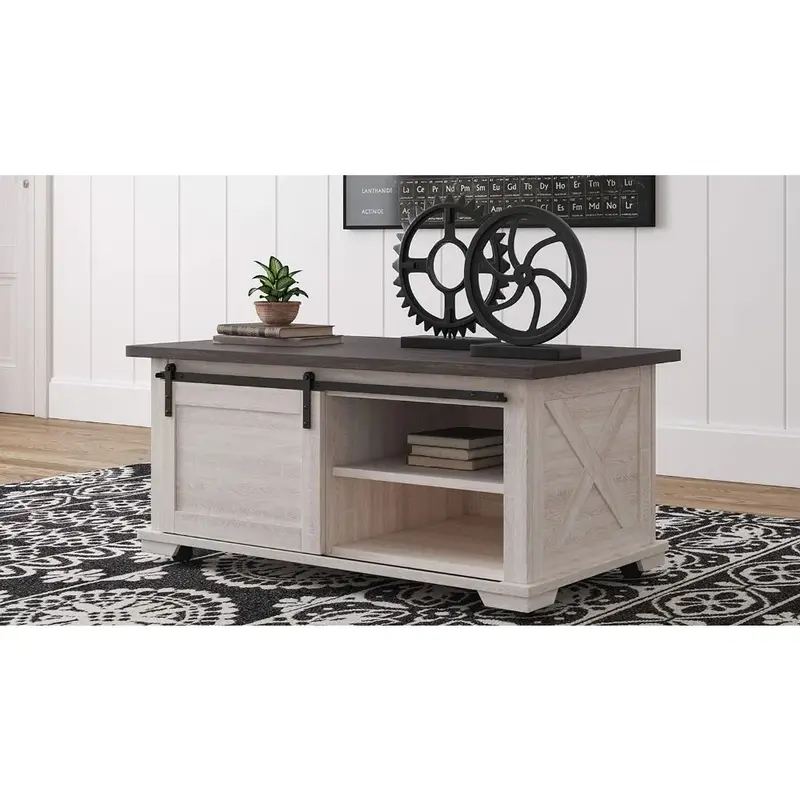 Coffee Table for Wood Living Room Tables Basses Dorrinson Farmhouse Coffee Table With Sliding Barn Doors Antique White & Brown
