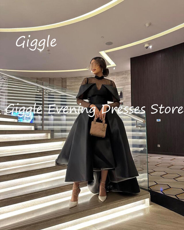 Giggle Satin a-line o-collo pizzo volant popolare formale elegante abito da ballo saudita lunghezza caviglia abiti da sera per le donne 2023