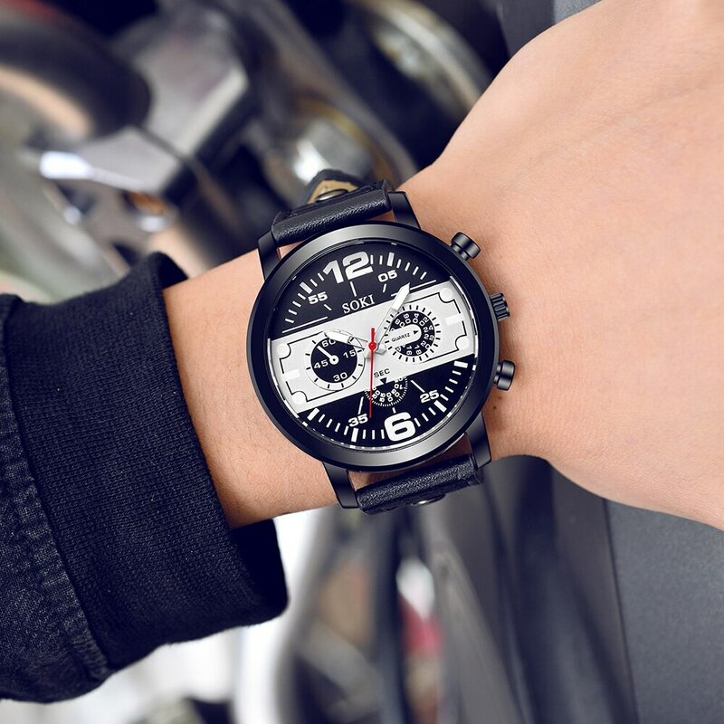 2023 Top Brand Luxury Fashion Calendar Watch Men Leather Strap Clock Sport Watches Mens Quartz Wristwatch Relogio Masculino