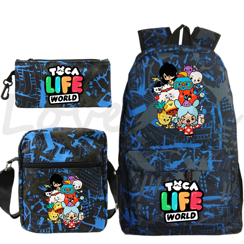 3 Piece Set Toca Life World Backpack Students Girls School Bags Kids Backpacks Teens Travel Bag Toca Boca Rucksack Gift Bookbag