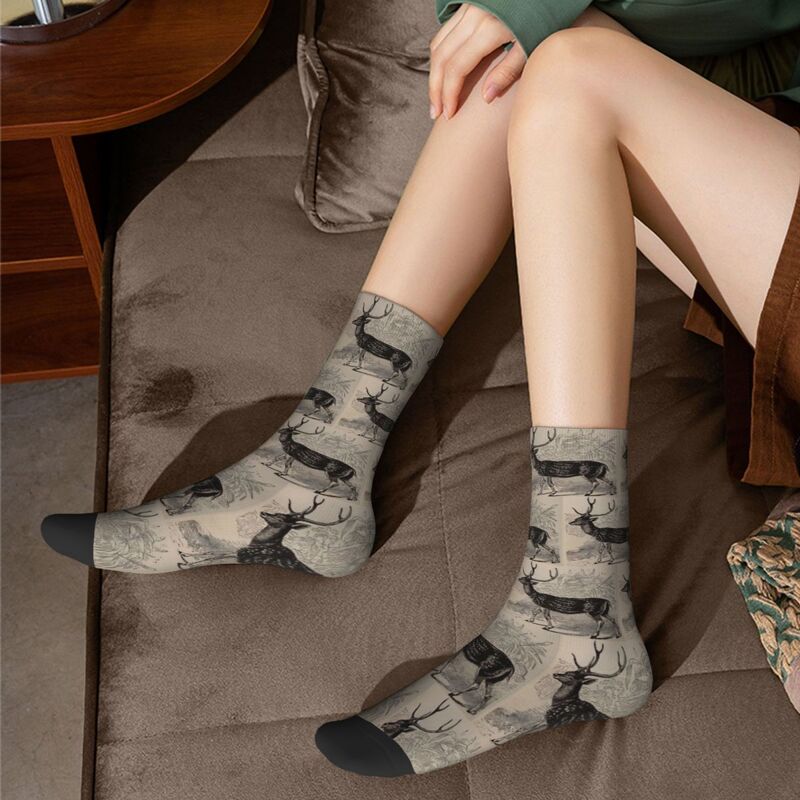 Vintage Deer Socks Harajuku Super Soft Stockings All Season Long Socks Accessories for Unisex Gifts
