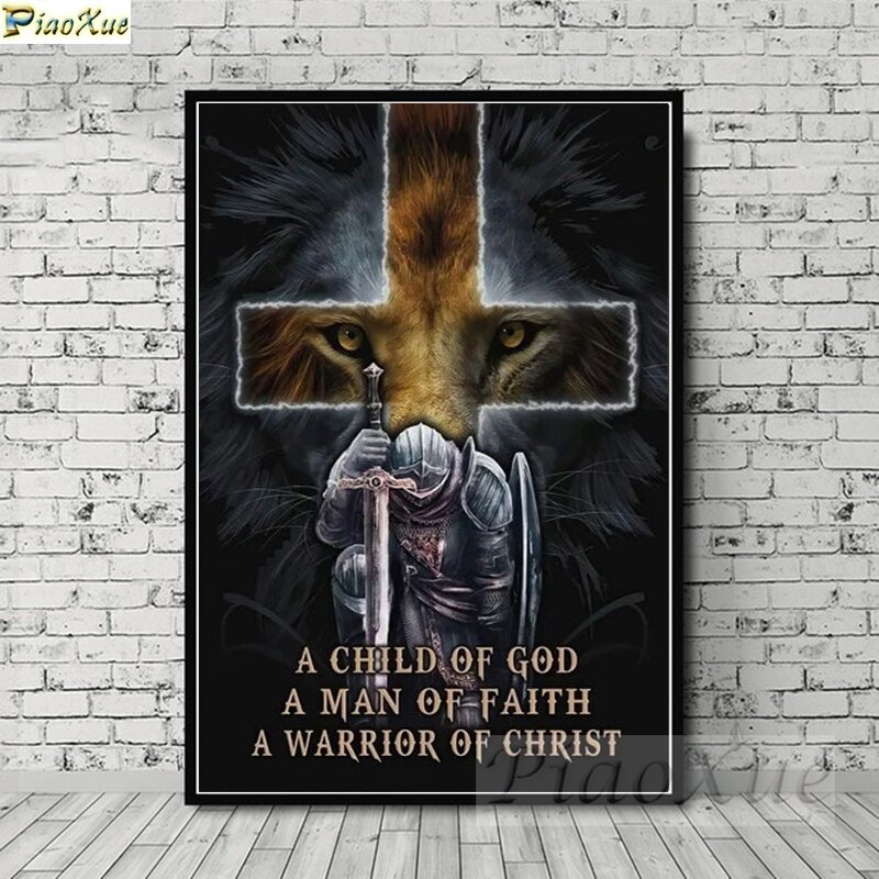5D Lukisan Berlian Prajurit Singa Judah Mosaik Latihan Ksatria Kristus Agama Diy Berlian Imitasi Kruistik Kit Kerajinan Seni Dinding