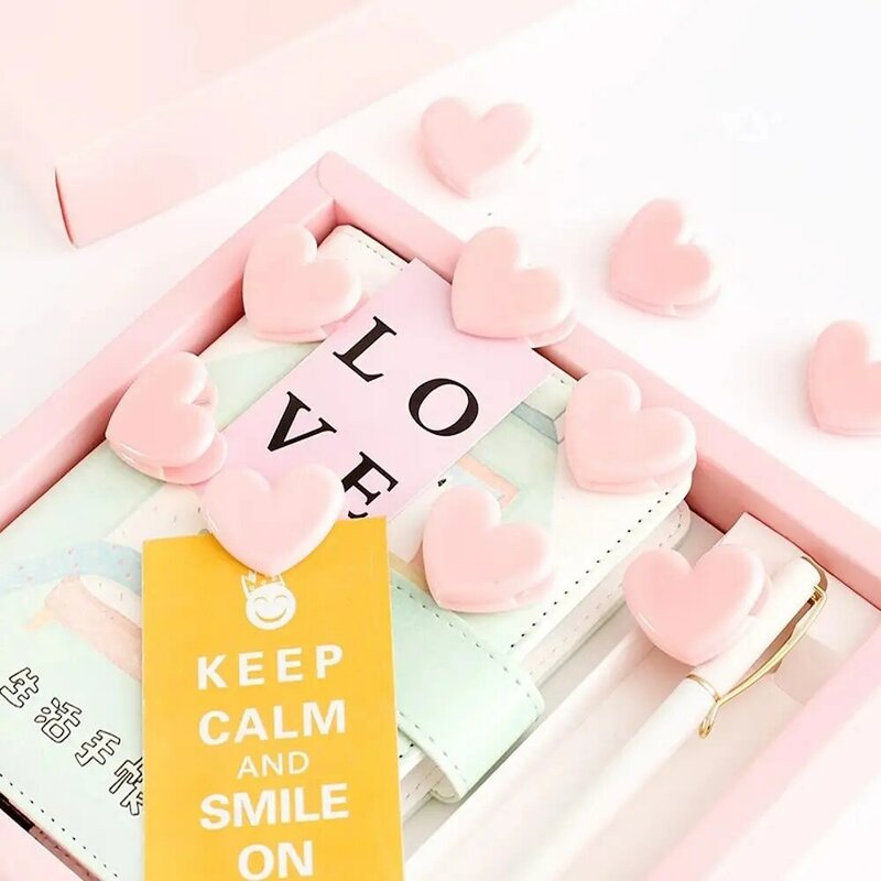 Clip de papel con forma de corazón Rosa coreano Kawaii, tarjeta de fotos de pared, Clips decorativos, organizador de papel, papelería, regalo, calcomanía de escritorio, 10 piezas