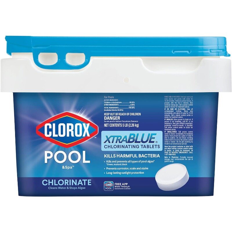CLOROX 수영장 및 스파 XtraBlue, 오래 지속되는 염화 정제, 5 파운드 염소, 3 인치