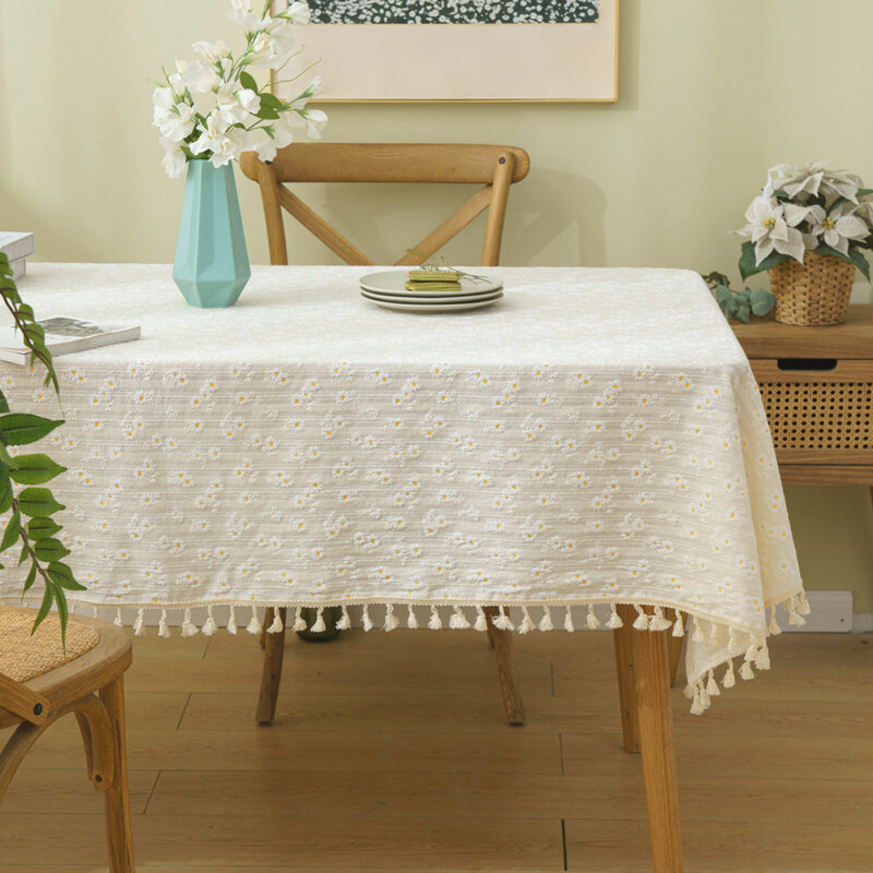 A133 Tischdecke aus Baumwolle und Leinen, kleines Studenten wohnheim für Gänseblümchen, weißes, staub dichtes und rutsch festes dekoratives Tuch,