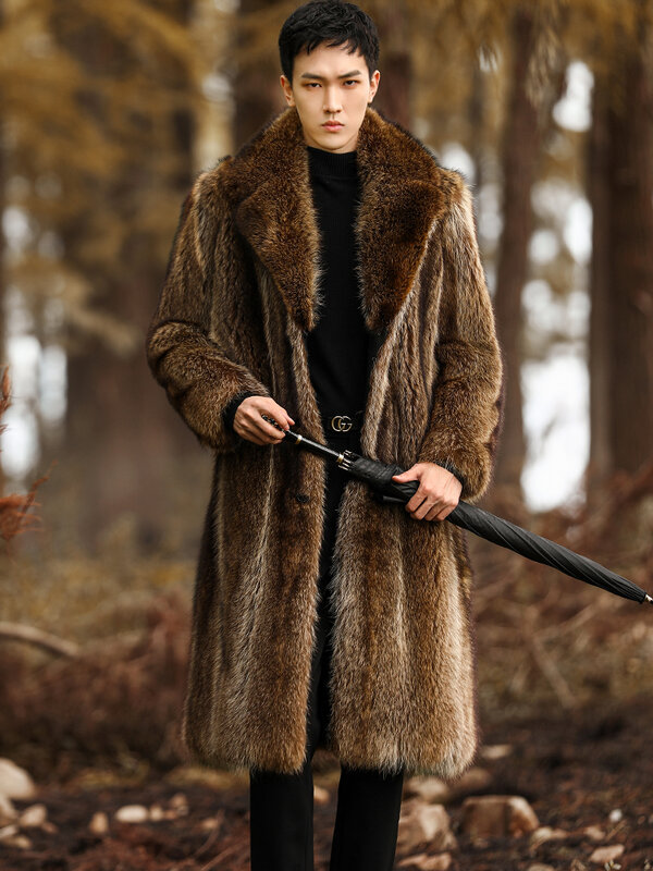 Fangtai 2023 зимняя теплая Роскошная Новая натуральная Шуба из натурального меха енота, Мужская модная зимняя мужская куртка, классическое пальто, жилет для мужчин