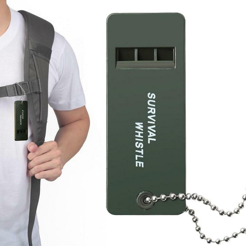 Outdoor Emergency Survival Apito com Keychain, alta Decibel Whistle, Camping Tools, 3-Frequência