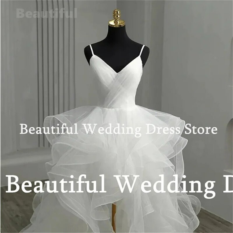 Wedding Dress For Women Sexy Spaghetti Straps V-Neck Sleeveless A-Line Tiered Pleats High/Low Hemline Bridal Gown Prom dresses