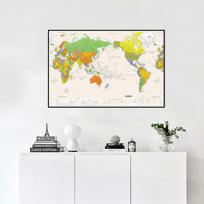 A2 حجم مطبوعة العالم خريطة المادية غرامة قماش اللوحة غير المؤطرة للمنزل مكتب جدار ديكور