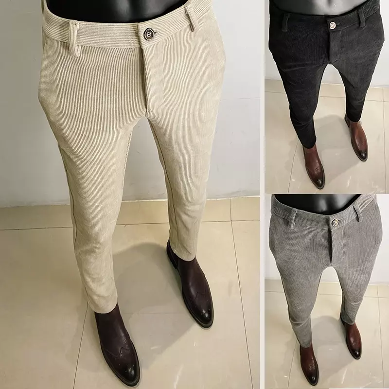 Pantalones de lana gruesos para Hombre, ropa Formal informal, sólida, traje ajustado, invierno, 2023
