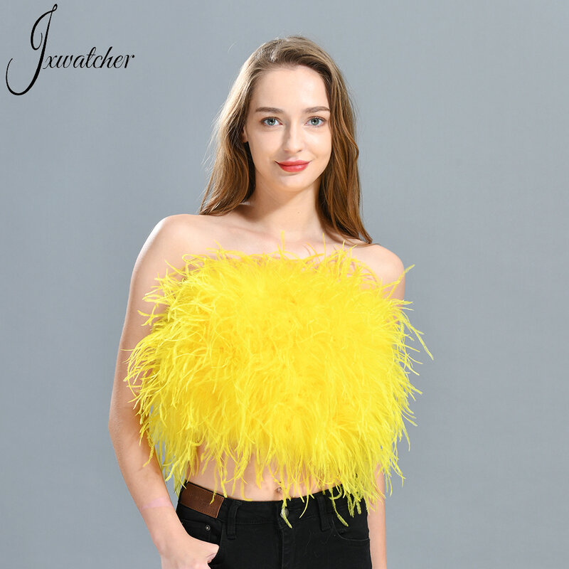 Jxwatcher-女性のオーストリッチフェザーブラ,ストレッチストラップの下着,天然羽のチューブ,夏のパーティー,結婚式のクロップトップ