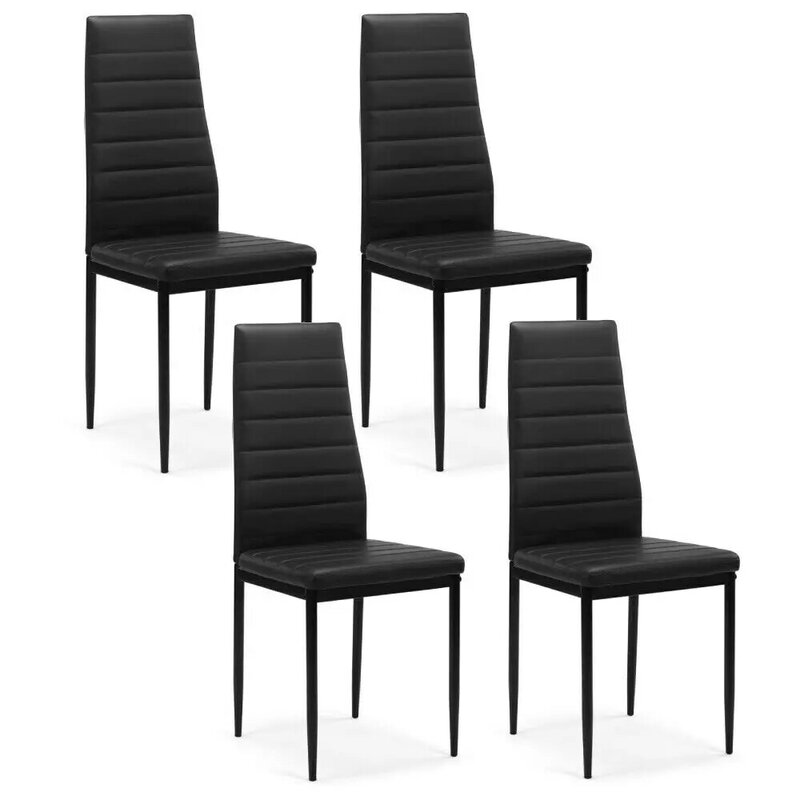 Lot de 4 chaises de salle à manger en cuir, avec coussin et pieds en métal à dossier haut