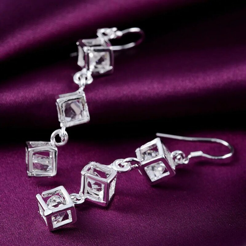 Hot Fine 925 Sterling Silver crystal lattice drop Earrings for Woman noble fashion party Jewelry Trendsetter Christmas Gifts