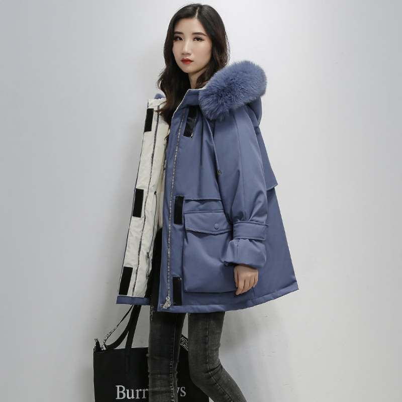 Parker donna di media lunghezza versione coreana 2022 nuovo piumino da donna sciolto addensato grande collo di pelliccia piumino inverno vendita calda