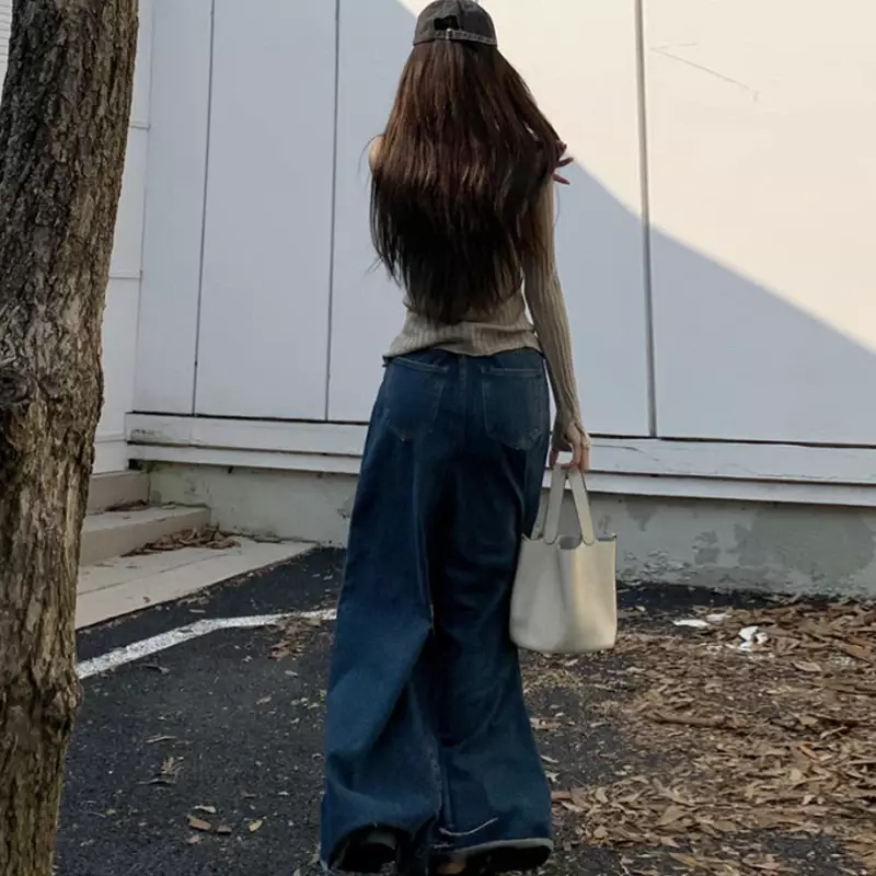 Vintage Jeans mit weitem Bein Frauen Gothic schwarz Baggy Jeans koreanische lose Hose mit hoher Taille y2k Mode Streetwear