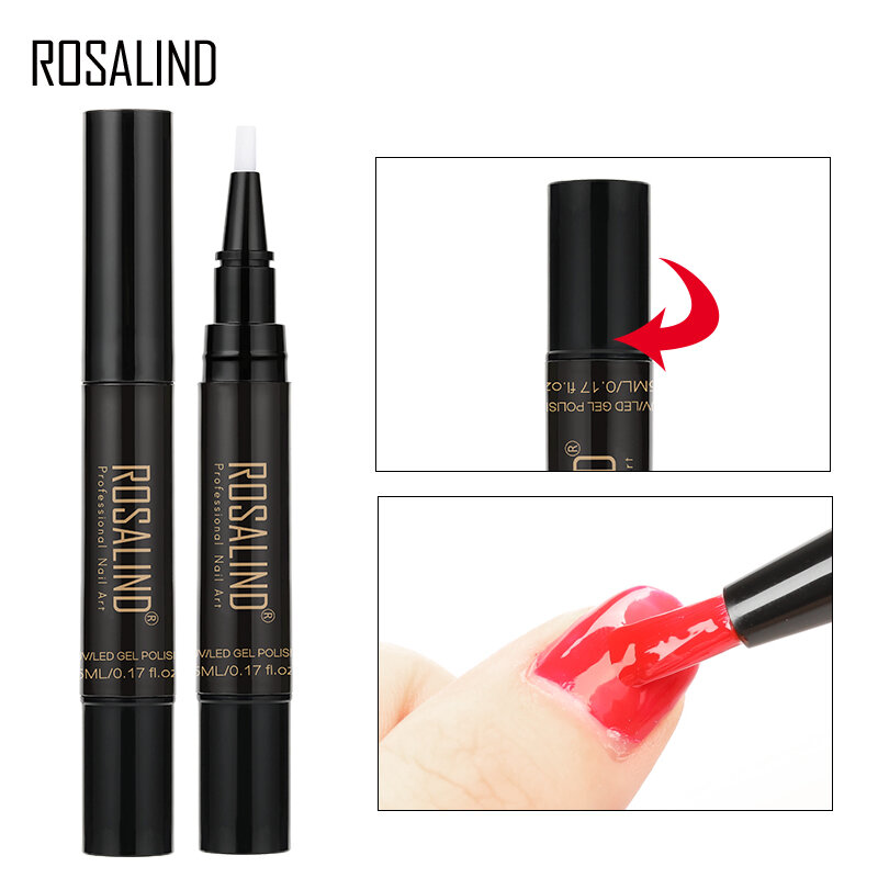 Rosalind ปากกาทาเล็บเจลสีบริสุทธิ์5มล. ปากกาทาเล็บทรงดินสอสีกึ่งโปร่งแสงยูวีไฮบริดเคลือบเงาใช้งานได้สะดวก