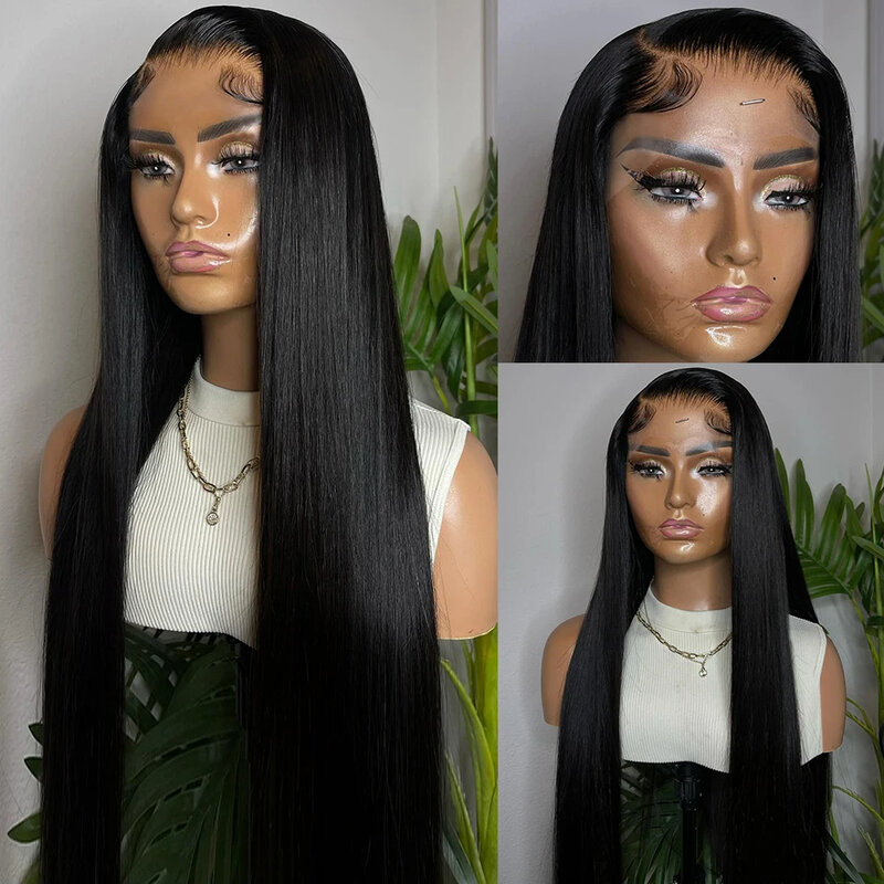 Perruque Lace Front Wig 180% naturelle brésilienne, cheveux lisses, 13x4 13x6, 32 pouces, pre-plucked, pour femmes