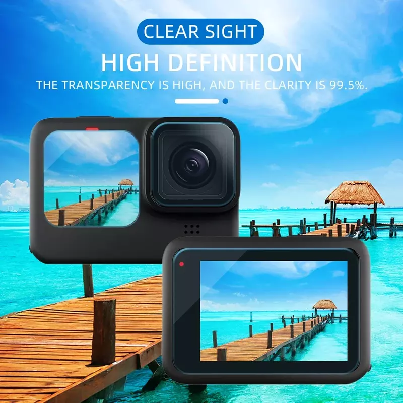 HD vidro temperado protetor de tela, película protetora para GoPro Hero 12, 11, 10, 9, Ação Camera Lens