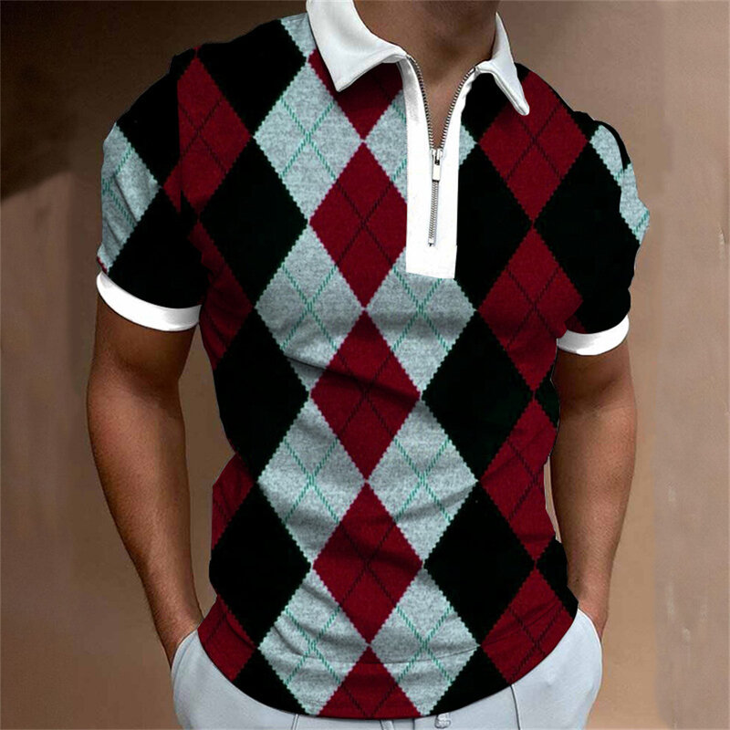 Mode Nieuwe Geruite Print Heren Poloshirt Met Korte Mouwen