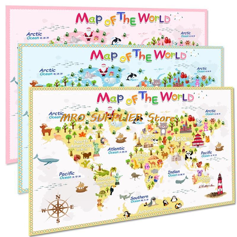 Pink Carton World Map Poster Size Wall Decoration Large Map of The World 140x93cm Waterproof Canvas Map Children's Bedroom
