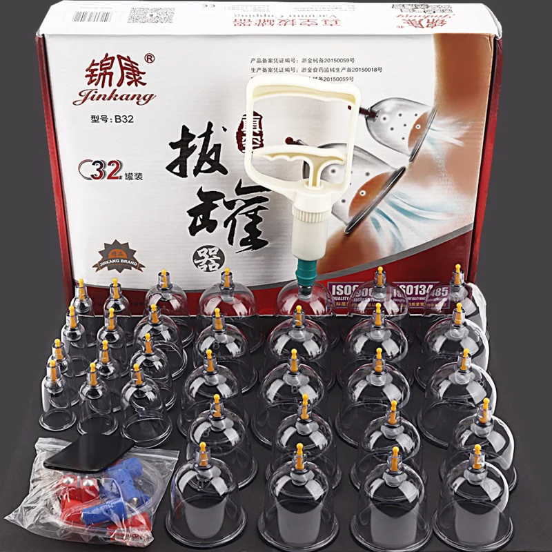 32 peças de vácuo profissional acupuntura ventosas massageador terapia latas vácuo ventosas anti-celulite ventosas para massageador corporal frascos de fisioterapia medicina tradicional chinesa