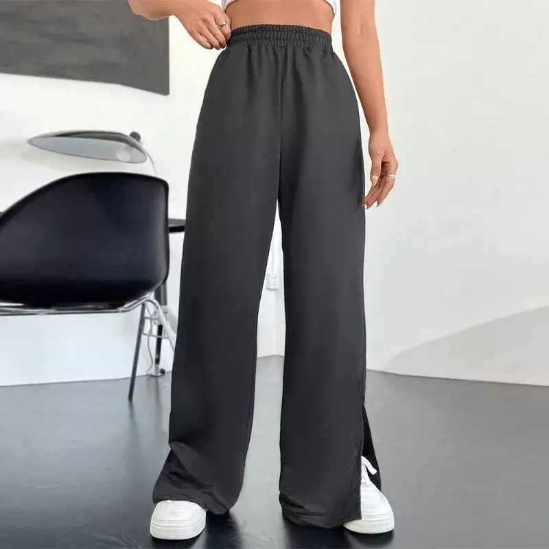 YSQ53-Pantalones deportivos informales para mujer, ropa coreana con cintura elástica, pierna ancha y pierna recta, 2024