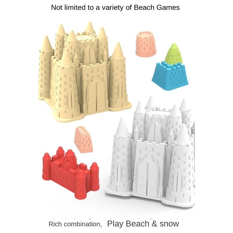 해변 모래 장난감 세트, 플라스틱 노란색 성 버킷 놀이 모래 세트, 재미있는 성 모래 몰드 장난감, 해변 액세서리, 여름