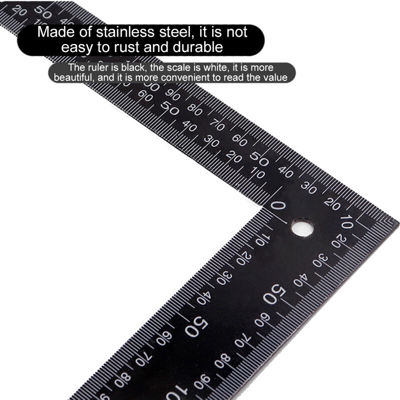 Règle de mesure à Angle droit, 300mm, acier inoxydable noir, carré Double face, 90 degrés