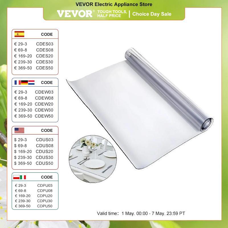 VEVOR Multi-ukuran Taplak Meja Pelindung Penutup Meja/Tikar PVC Lembut Tahan Air Jelas Tahan Air Mudah Bersih untuk Meja Digunakan Di Rumah
