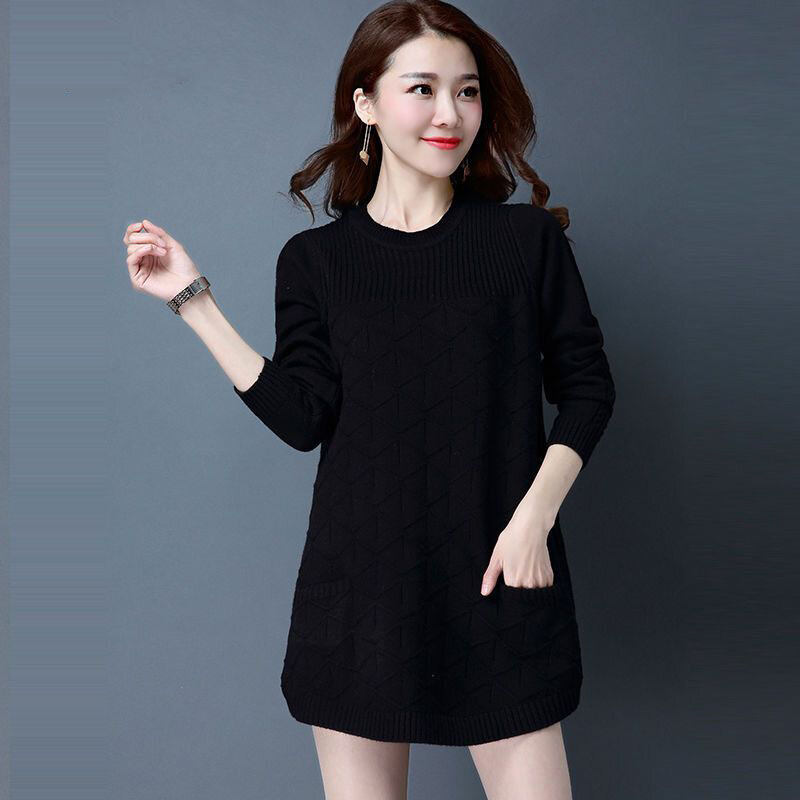 Fashion O-Neck Pockets Solid Color Casual Sweaters Female Clothing 2023 Winter Loose Commuter Pullovers Warm Tops