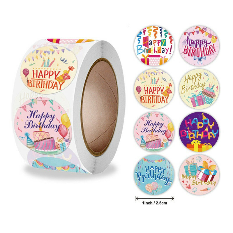 50-500pcs Cute Happy Birthday Handmad Party Sticker Sealing Sticker DIY Gift 1inch Stickers Dhesive Baking Sticker Stationery