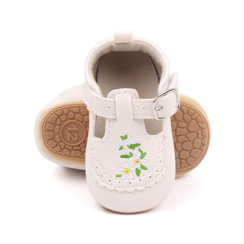 Детская обувь принцессы из искусственной кожи с цветочной вышивкой, нескользящая обувь для первых шагов, обувь для малышей