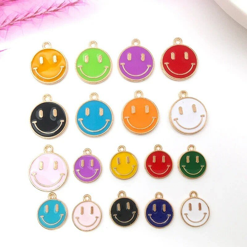 20pcs/lot Cute Smile Enamel Metal Charm Smiling Face Pendant Charms for Necklace Bracelet Earring Diy Jewelry Making Accessories