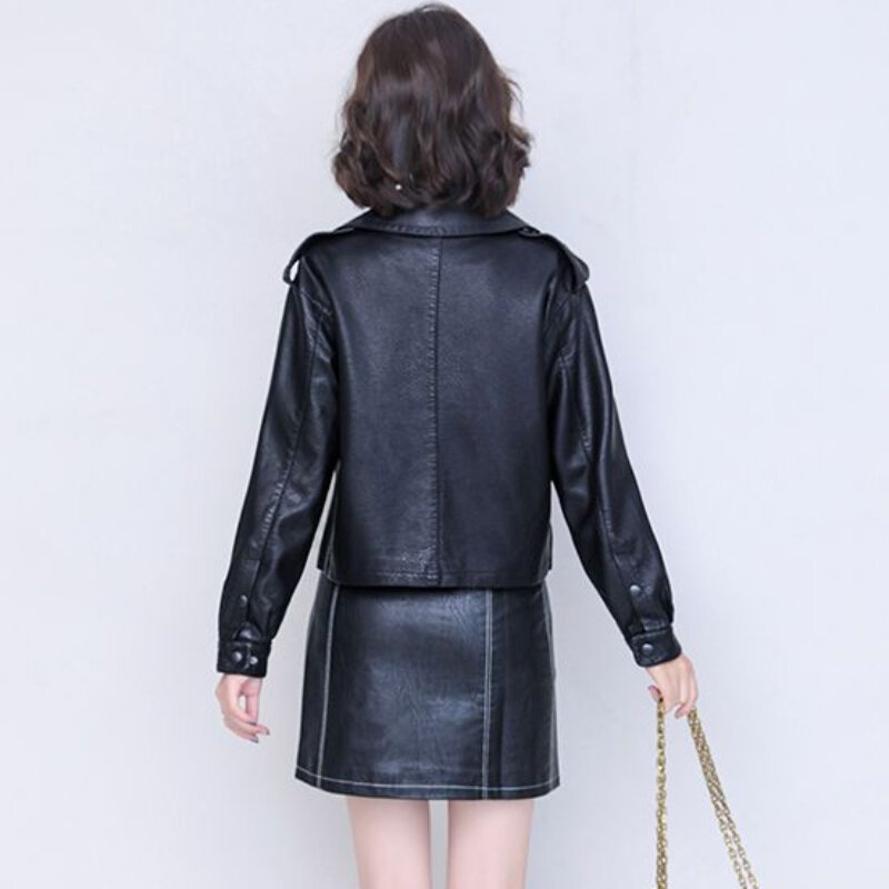 2023 spring Winter New Women Leather Coat Short loose outwear Fashion biker jacket casual thin outcoat temperament top