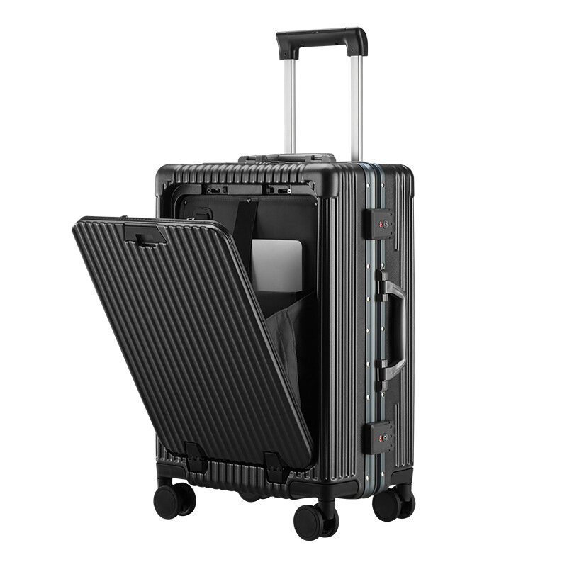20-Inch Boarding Bag Multi-Functional Front opening Suitcases Aluminum Luggage Frame Password Trolley Case With phone holder