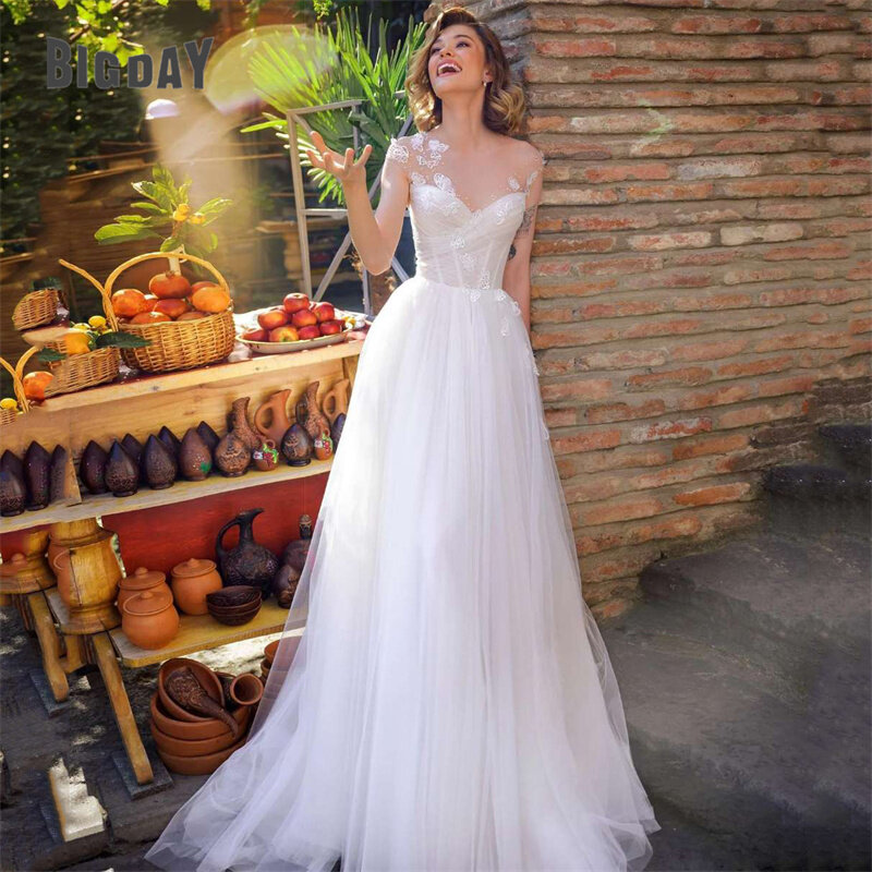 Elegant A-Line Wedding Dress Women 2024 Sweetheart Illusion Back Tulle Butterfly Pleat Bridal Gown Sweep Train Vestidos De Noiva