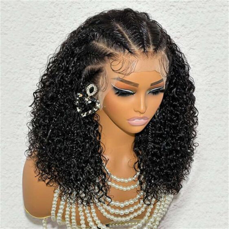 Soft Long Natural Black Glueless 180Density 26“ Kinky Curly Lace Front Wig For Women BabyHair Preplucked Heat Resistant