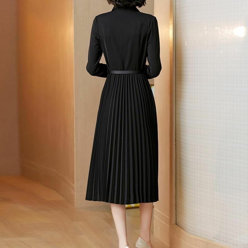 Модное осеннее новое черное облегающее офисное женское платье с длинными рукавами элегантное популярное однотонное женское платье в стиле ампир 2022