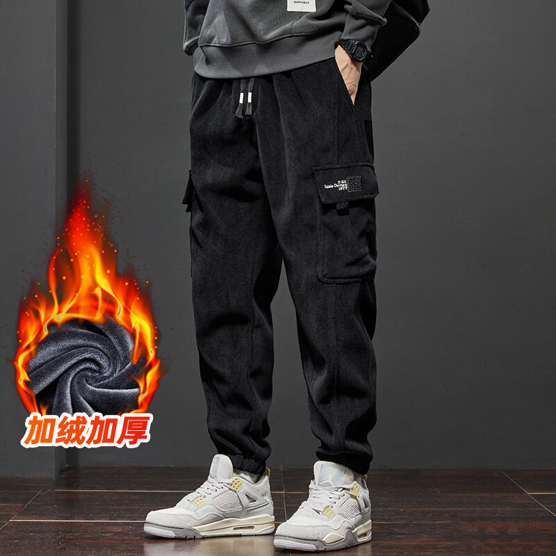 Брюки-карго мужские вельветовые, теплые флисовые спортивные штаны для бега, Свободные повседневные султанки в Корейском стиле, Y2k, зима