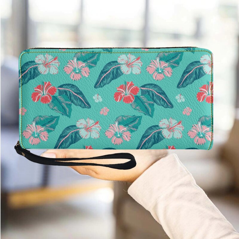 Tas genggam desainer Hibiscus Hawaii, tas genggam mewah, tas gelang portabel, dompet panjang, perjalanan, dompet koin elegan, pemegang kartu, baru